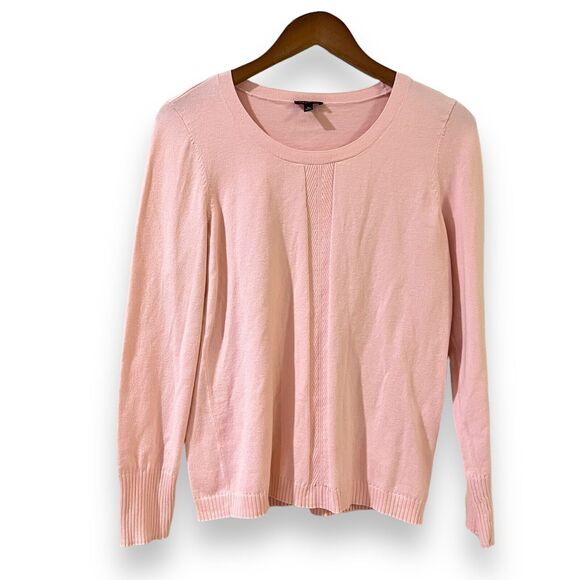 NEW Talbots Womens Size M Round Neck Cotton Blend Sweater Light Pink Tight Knit - Picture 1 of 5